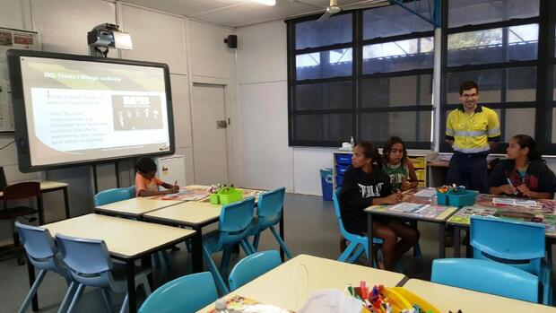 Remote Aboriginal students hear about dangerous goods safety.