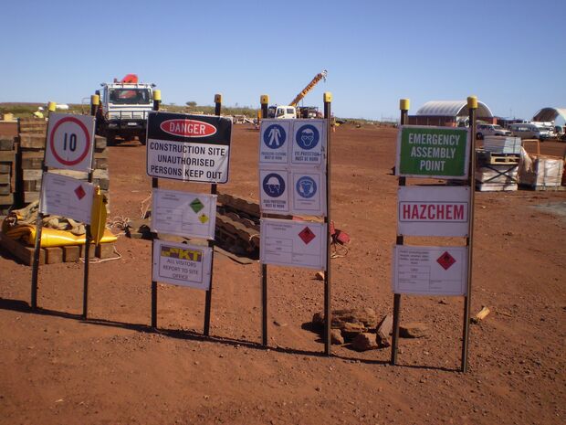 Safety notices at a pipeline construction site